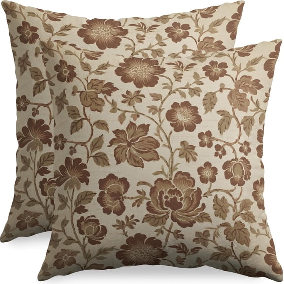 Brown Floral Pillow Covers 20x20 Inch Set of 2, Vintage Flowers Pattern Print Farmhouse Accent Decorative Throw Pillow Cases Antique Rustic Cushion Covers Outdoor Decor for Sofa Couch Bed