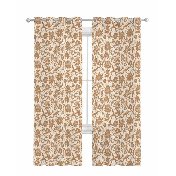 Brown Floral Sheer Curtains 63 Inch Length 2 Panels Set for Living Room/Bedroom, Vintage Rustic Flowers Botanical Spring Kitchen Curtains Grommet Semi-Sheer Curtains Window Treatments 42"x63"x2