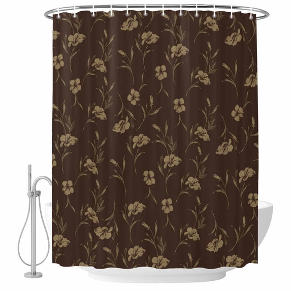 Brown Floral Shower Curtain, Waterproof Shower Curtains for Bathroom, Vintage Spring Botanical Flowers Washable Fabric Bathtub Curtain Set Bath Decor with 12 Hooks Standard 72"x72"