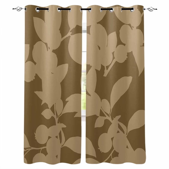 Brown Floral Silhouette Blackout Curtains for Bedroom/Living Room, Thermal Insulated Kitchen Curtains, Spring Farmhouse Vintage Flowers Grommet Darkening Window Treatment Drapes 52"x84"x2