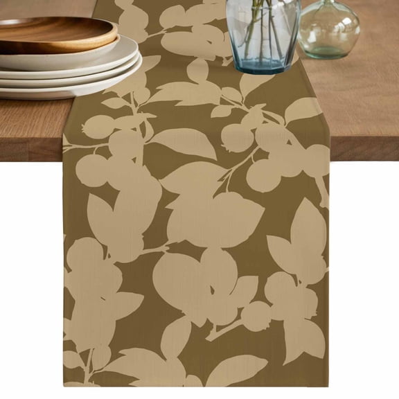 Brown Floral Silhouette Cotton Linen Table Runner for Dining Kitchen, Spring Farmhouse Vintage Flowers Wedding Outdoor Party Tablerunners, Dresser Scarf Coffee Tablecloth Runners 13x36 Inches