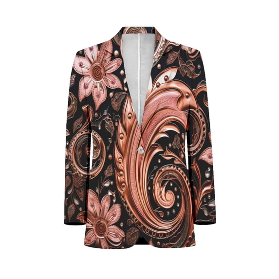 Brown Floral Swirl Customized Men's Suits full man Shawl Collar ...