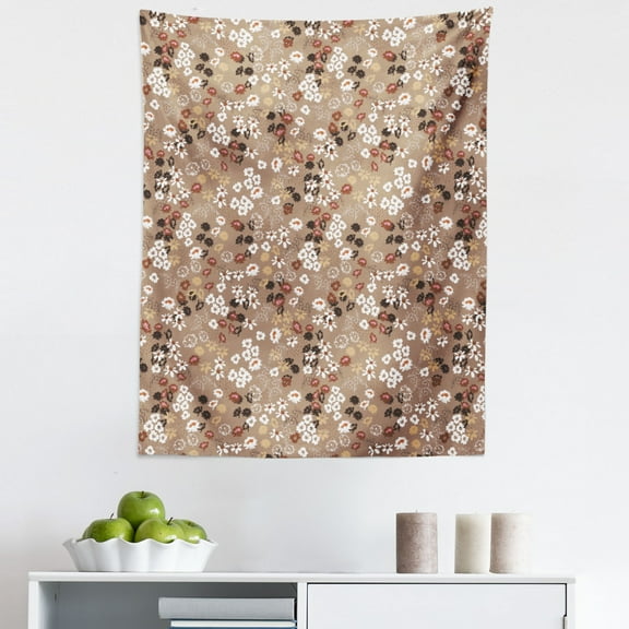 Brown Floral Tapestry, Blooming Blossoms Petals Birth of the Season Illustration, Fabric Wall Hanging Decor for Bedroom Living Room Dorm, 5 Sizes, Pale Taupe White and Umber, by Ambesonne