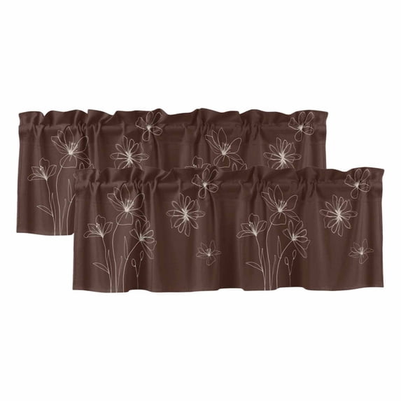 Brown Floral Valances for Windows, Decorative Rod Pocket Window Valance Curtains, Spring Flower Short Curtain Drapes for Kitchen/Bathroom/Living Room, 2 Panels, 42" W x 18" L