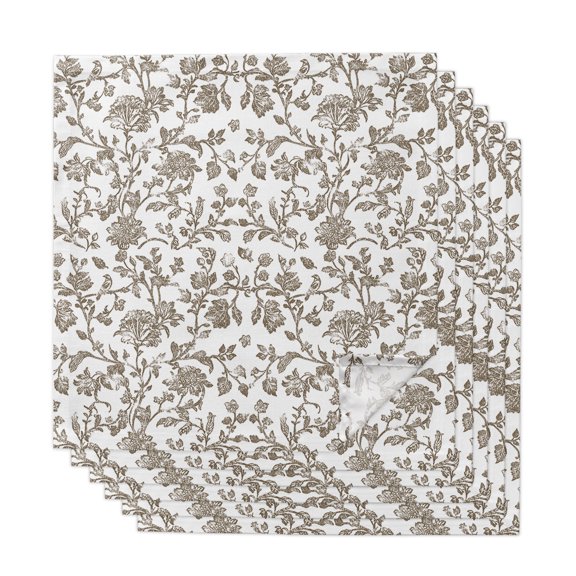 Brown Flower Cloth Napkins Washable Set of 6, Vintage Farmhouse Boho Leaf Spring Plant Reusable Dinner Table Napkins Cloth Bulk for Weddings Kitchen Restaurants Hotel Events Parties 20 x 20 Inch