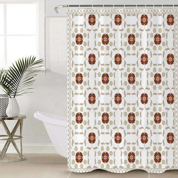 Brown Flower Extra Long Shower Curtain Set, Waterproof Shower Curtains for Bathroom, Spring Floral Modern Geometric Abstract Art Washable Fabric Cloth Bath Curtain for Bathtub with Hooks 72x96 Inches