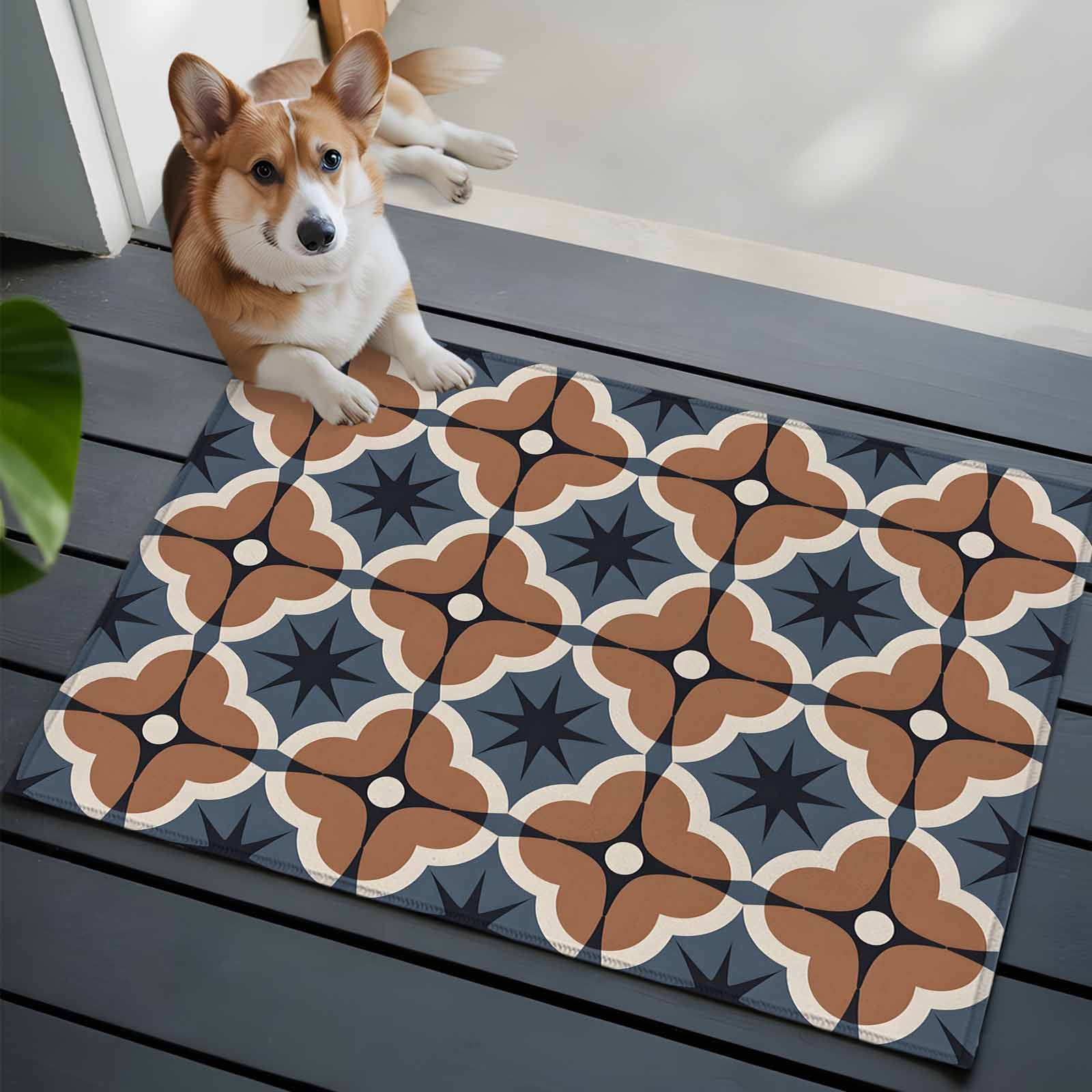 Two Rug Front Rug Brown Flower Front Door Rugs 2x3 ft Vintage Blue Color Blocks Abstract ...