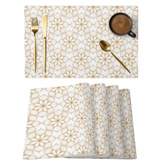 Brown Flower Placemats Set of 6, Retro Tribal Art Abstract Monochrome Texture Placemats for Dining Table, Place Mats for Kitchen Tabletop, Waterproof Wipeable Dining Table Mats Set