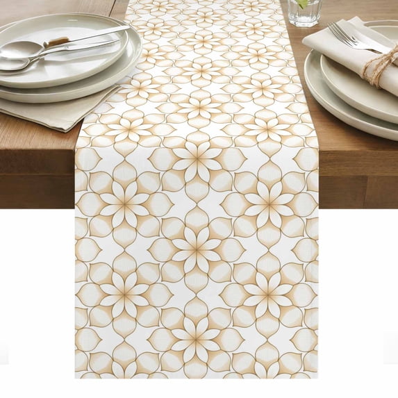 Brown Flower Table Runner - 60 Inch Long, Kitchen Dining Table Runner Dresser Scarves, Retro Tribal Art Abstract Monochrome Texture Farmhouse Decor for Coffee Tables Wedding Party Banquet