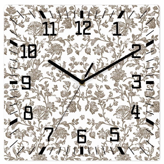 Brown Flower Wooden Wall Clock Silent Non Ticking, Vintage Farmhouse Boho Leaf Spring Plant Square Wall Clocks Battery Operated, Decor Clock for Home Office, Living Room, Kitchen, 10 Inch