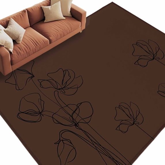Brown Flowers Area Rugs Collection 8'x10', Japanese Abstract Floral ...