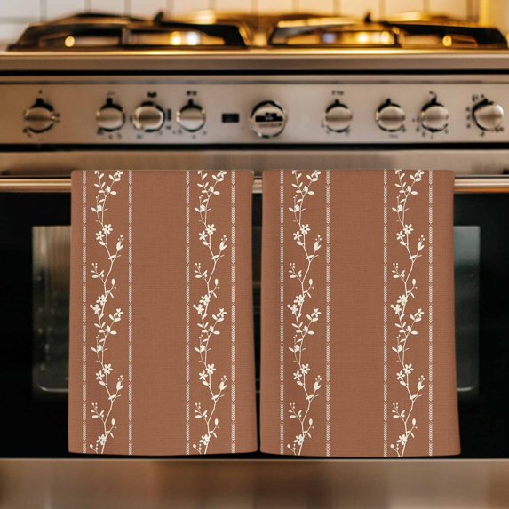 Brown Flowers Branch Kitchen Towels Set of 2, Spring Summer Farmhouse Botanical Absorbent Dish Towels for Kitchen, Microfiber Hand Towel, Quick Drying Tea Towel for Cleaning Decorative Dishcloths
