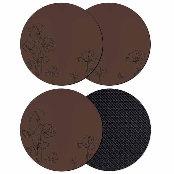 Brown Flowers Coasters Set of 4, Absorbent Coasters for Drinks, Japanese Abstract Floral Plants Simple Art Coaster for Desk Coffee Table Protection, Home Decor House Warming Gifts 4"