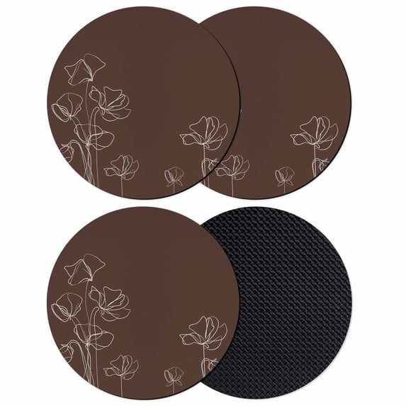 Brown Flowers Coasters Set of 4, Absorbent Coasters for Drinks, Pastoral Abstract Floral Minimalist Art Coaster for Desk Coffee Table Protection, Home Decor House Warming Gifts 4"