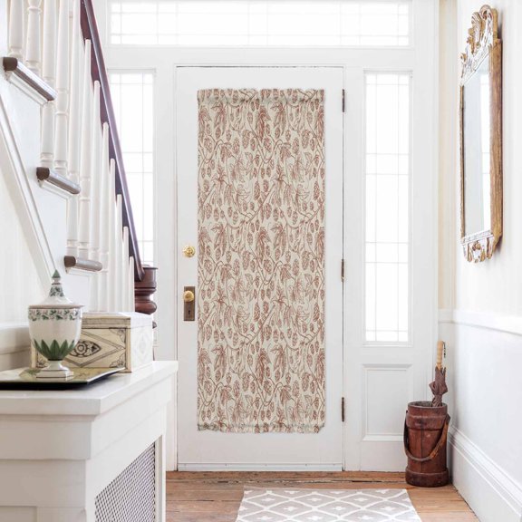 Brown Flowers Door Curtains for Door Window, French Sidelight Front Back Door Curtains With Tieback, Vintage Farmhouse Floral Leaves Vines Kitchen Rod Pocket Drapes Panel, 54"x72"