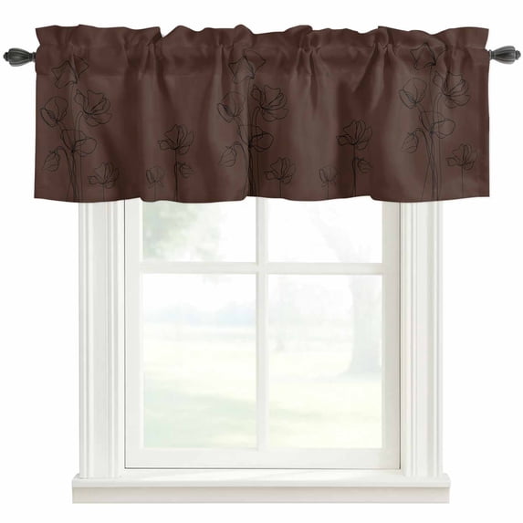 Brown Flowers Farmhouse Short Window Curtain Valances, Japanese Abstract Floral Plants Simple Art Rod Pocket Kitchen Valances for Living Room Bedroom Bathroom Cafe 60" x 18"