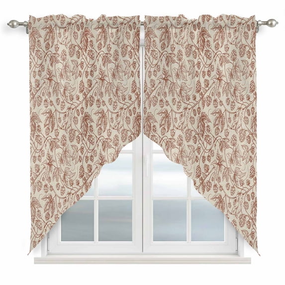 Brown Flowers Kitchen Window Curtains, Swag Curtains Valance for Bedroom Living Room Bathroom, Vintage Farmhouse Floral Leaves Vines Rod Pocket Window Treatment Curtain Block Drapes 2 Panels 36"x36"