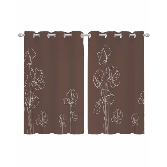 Brown Flowers Sheer Curtains 54 Inch Length 2 Panels Set for Living Room/Bedroom, Pastoral Abstract Floral Minimalist Art Kitchen Curtains Grommet Semi-Sheer Curtains Window Treatments 42"x54"x2