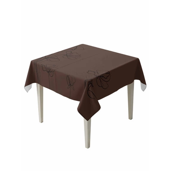 Brown Flowers Table Cloth, Waterproof Tablecloth for Square Tables, Japanese Abstract Floral Plants Simple Art Reusable Washable Fabric Table Cover for Restaurant Kitchen Dining Tables 54"x54"