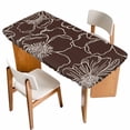 thumbnail image 1 of Brown Flowers Table Cloths for 6 Foot Rectangle Tables, Spring Floral Botanical Modern Art Patio Waterproof Elastic Fitted Tablecloths, Washable Rectangular Table Cover for Camping, 1 of 8