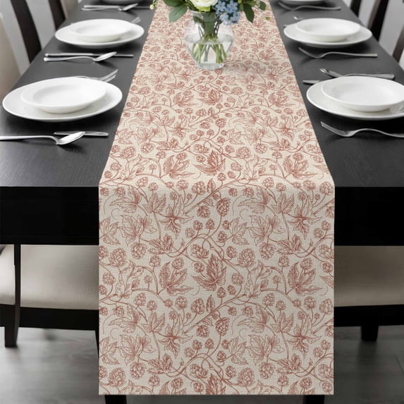 Brown Flowers Table Runner 120 Inches Long, Vintage Farmhouse Floral Leaves Vines Kitchen Coffee Dining Table Decoration for Home Party Birthday Wedding Home Decor 13x120 Inches