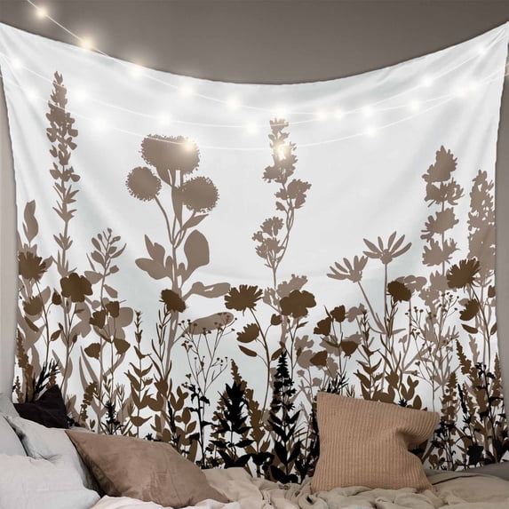 Brown Flowers Tapestry for Bedroom Wall Hanging Tapestry, Vintage Country Spring Wild Floral Herbs Ceiling Backdrop Tapestries Poster Blanket Wall Decor for Teens Room Living Room Dorm 55" x 73"