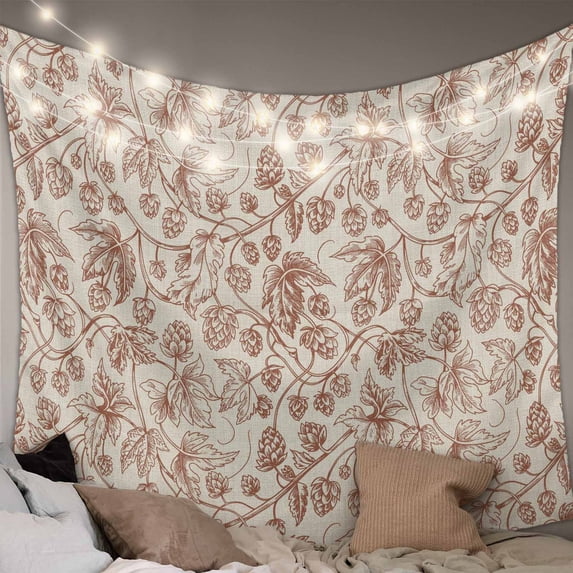 Brown Flowers Tapestry for Bedroom Wall Hanging Tapestry, Vintage Farmhouse Floral Leaves Vines Ceiling Backdrop Tapestries Poster Blanket Wall Decor for Teens Room Living Room Dorm 51" x 59"