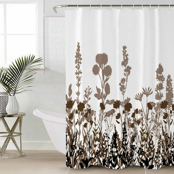 Brown Flowers Waterproof Fabric Shower Curtain, Vintage Country Spring Wild Floral Herbs Shower Curtain for Bathroom Curtains Bathtubs Hotel Washable Shower Curtains with 12 Hooks Small 36x78in