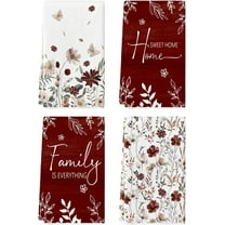 Brown Flowers Wildflower Fall Kitchen Towels Dish Towels, 18x26 Inch Farmhouse Home Sweet Home Autumn Decoration Hand Towels Set of 4