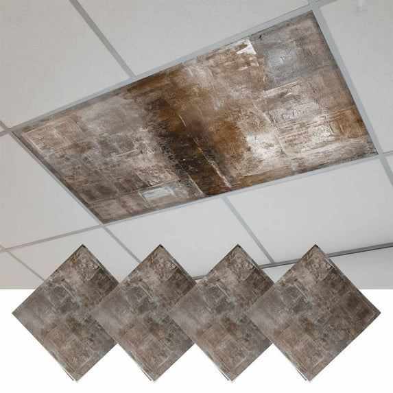 Brown Fluorescent Light Covers, Retro Oil Painting Modern Abstract Art Aesthetics Magnetic Light Covers for Ceiling Lights, Fluorescent Ceiling Shade Filters for Classroom Bedroom Office 4x2Ft x 4PCS