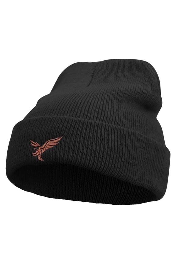 Brown Flying Eagle Embroidered Super Stretch Knit Watch Cap Beanie - Black OSFM