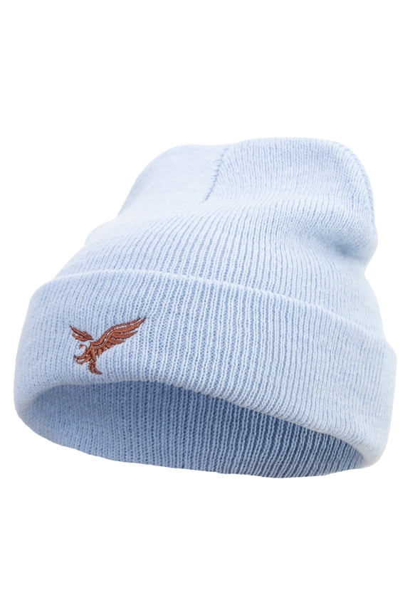 Brown Flying Eagle Embroidered Super Stretch Knit Watch Cap Beanie - Columbia Blue OSFM