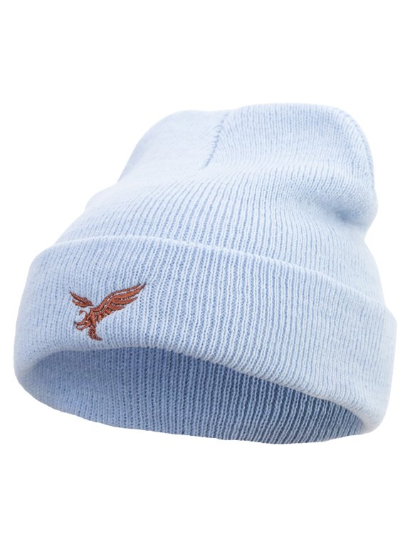 Brown Flying Eagle Embroidered Super Stretch Knit Watch Cap Beanie - Columbia Blue OSFM