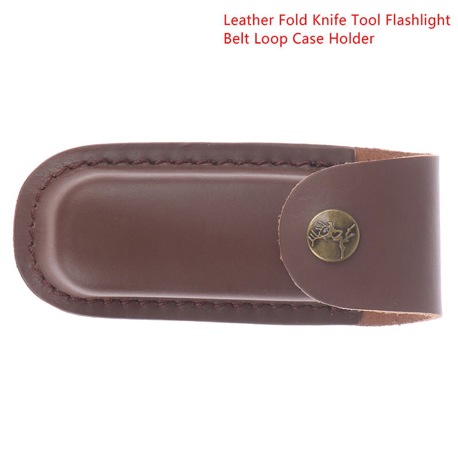 Brown Fold Knife Tool Flashlight Belt Loop Case Holder Leather Sheath