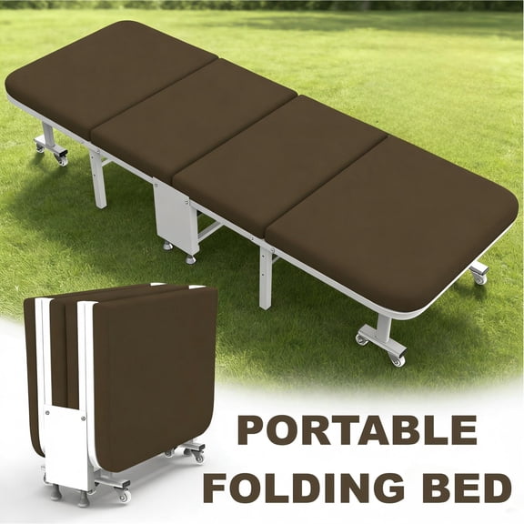 Brown Foldable Camping Cot - Heavy Duty Steel Frame for Outdoor Camping & Picnic