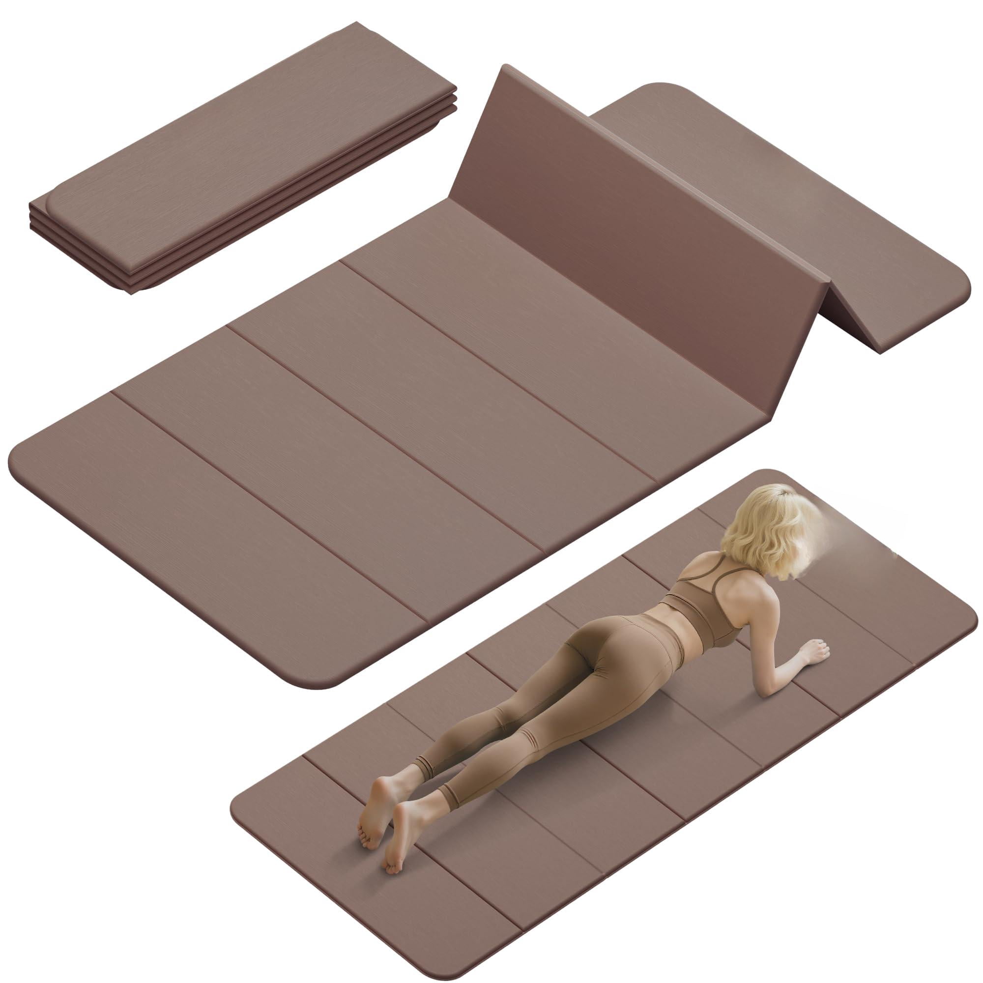 Brown Foldable Yoga Mat 74"L x32"W x 1/3" Thick for Home Workout and Travel