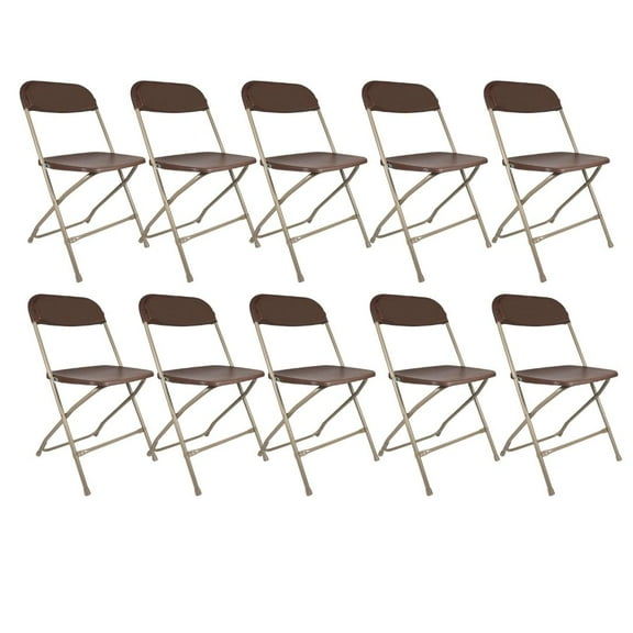 Brown Folding Chair (Steel-Poly Chair) Samson Series Heavy Duty 2 Year Warranty by Chivari (10-Pack)
