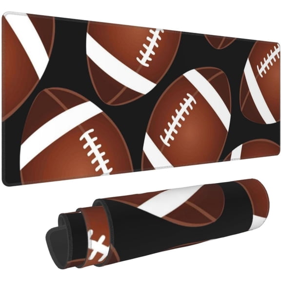Brown Football on Black Large Gaming Mouse Pad 31.5 x 11.8in Desk Keyboard Mat NonSlip Rubber Base with Stitched Edges SportsThemed for Work, Play, Office, and Home