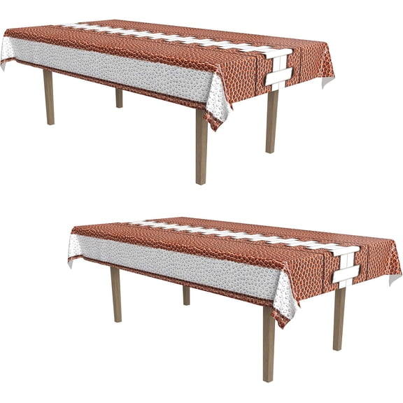 Brown Football Tablecovers, 2-Pack Plastic Tablecloths for Game Day, Tailgate Parties, Sports-Themed Birthdays, Team Celebrations and Football Party Table Decorations, 54 x 108