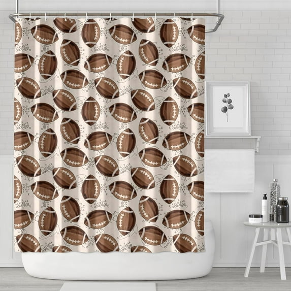 Brown Footballs on Beige Pattern Shower Curtain 72"x84" ,Bathroom Decorative Shower Curtains Set with 12 Hooks,Modern Waterproof Washable Shower Curtain