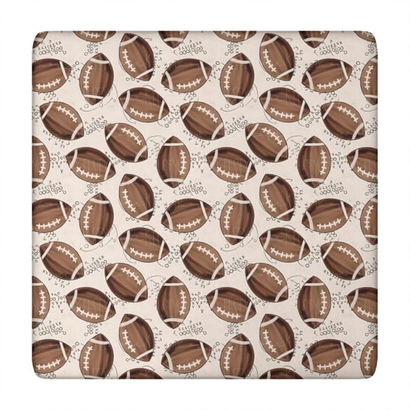 Brown Footballs on Beige Pattern Square Fitted Tablecloth with Elastic Edge,Square Table Cover,Washable Elastic Table Cover for Home Kitchen Party Decor 34"x34"