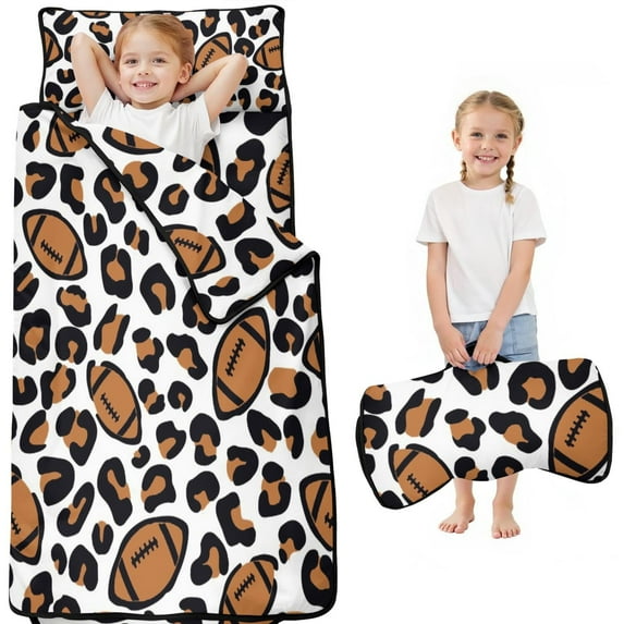 Brown Footballs with Leopard Spots Pattern Toddler Nap Mats for Kids Preschool,Sleeping Mat Bag or Kids,Toddler Sleeping Bag,Toddler Nap Mat or Daycare