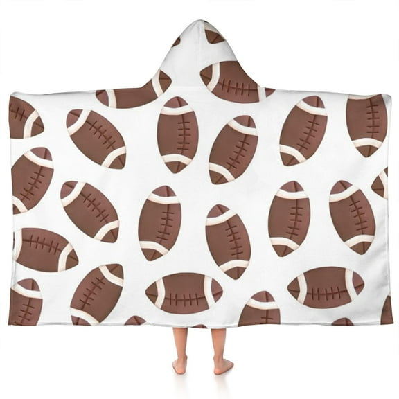 Brown Footballs Pattern Hooded Bath Towel,50"x30" for Ages 3 To 12 Kids, Quick Dry Lightweight Soft Microfiber Hood Beach Towel Cover Up for Kids