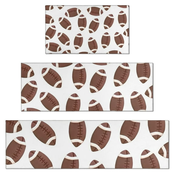 Brown Footballs Pattern Kitchen Rugs Sets Of 3,Kitchen Runner Rugs Non Skid Washable,Decorative Kitchen Floor Mats for Kitchen,Sink,Laundry,17"x30"+ 17"x47" + 17"x59"