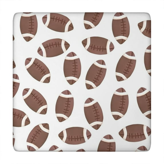 Brown Footballs Pattern Square Fitted Tablecloth with Elastic Edge,Square Table Cover,Washable Elastic Table Cover for Home Kitchen Party Decor 34"x34"