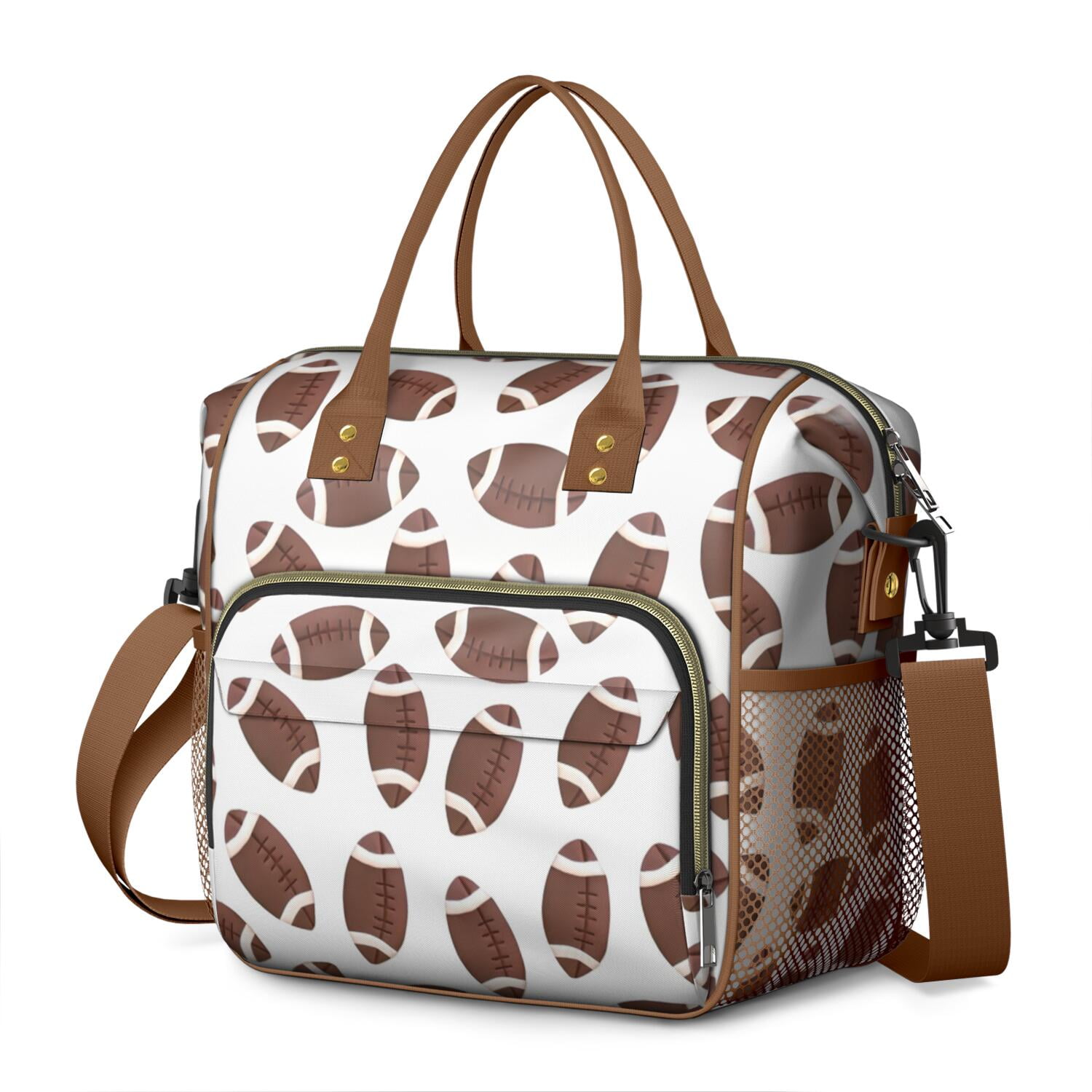 Brown Footballs Pattern Womens Lunch Box for Work,Insulated Large Lunch ...