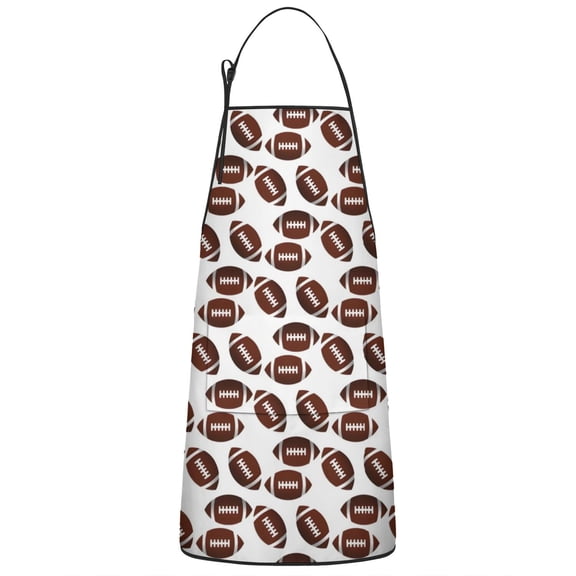Brown Footballs Repeat Pattern Apron-Garden Aprons for Women with Pockets-Cotton Linen Waterproof Kitchen Cooking Gardening Aprons Adjustable for Kitchen,Cooking,BBQ and Salon 33x27 Inch