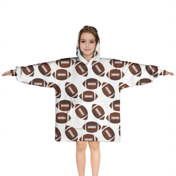 Brown Footballs Repeat Pattern Blanket Hoodies for Kids 6-13YR Oversize Wearable Blanket Hoodies for Boys Girls Teens