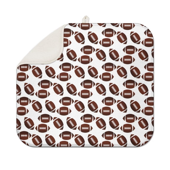Brown Footballs Repeat Pattern Dish Drying Mat for Kitchen 1 Pack, Ultra Absorbent Microfiber Dishes Drainer Mats,16"x18"