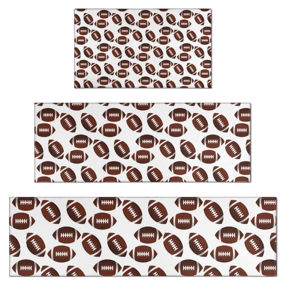 Brown Footballs Repeat Pattern Kitchen Rugs Sets Of 3,Kitchen Runner Rugs Non Skid Washable,Decorative Kitchen Floor Mats for Kitchen,Sink,Laundry,17"x30"+ 17"x47" + 17"x59"